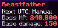 Beastfather summary card showing health, damage and manual timing in this example.